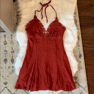 Rust crochet halter dress